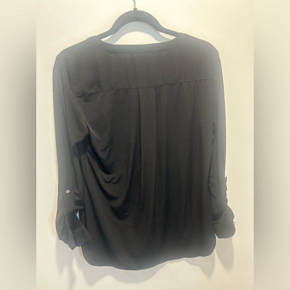 NYGARD, size L, black 3/4 length sleeve top, corset front, silver accents - Picture 4 of 6